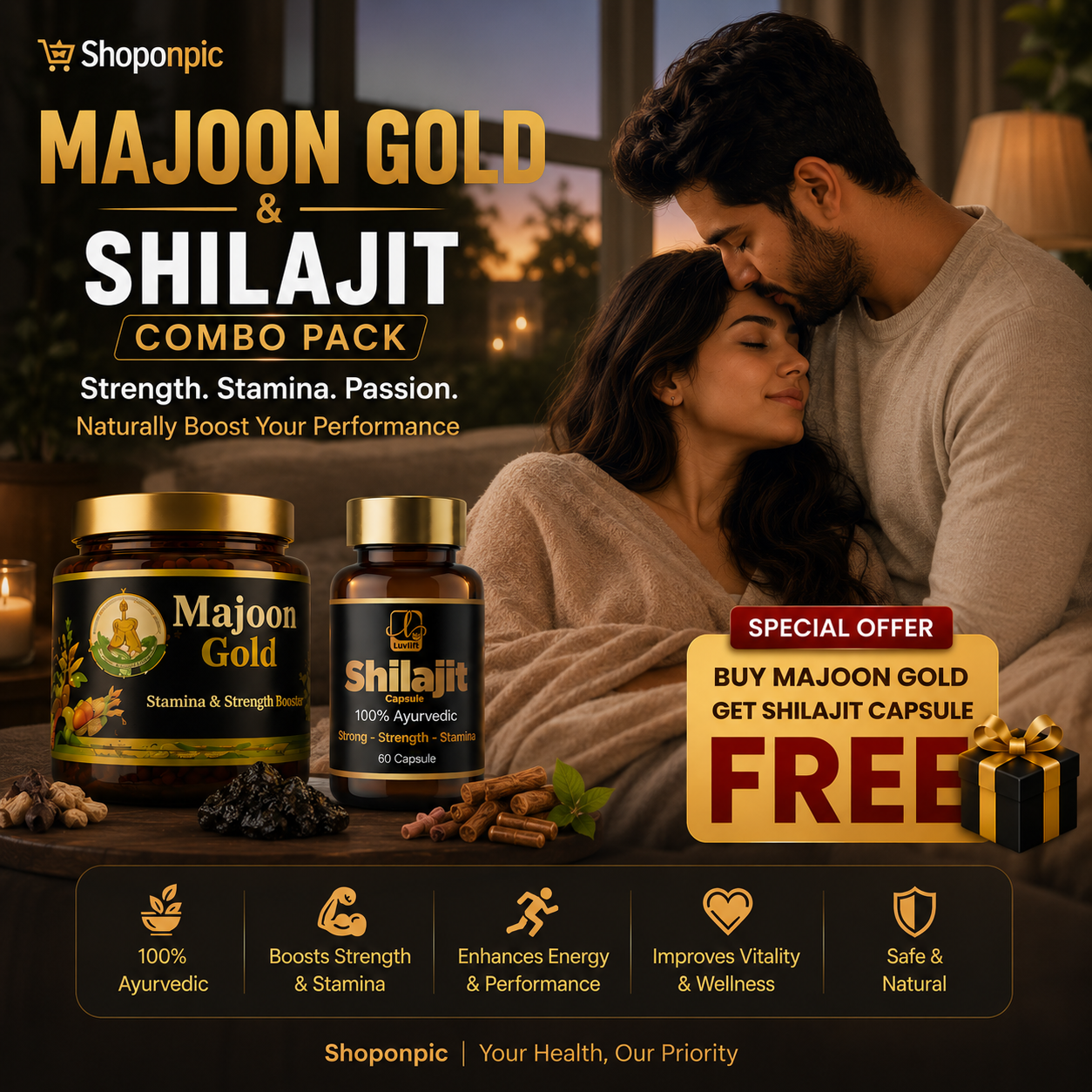 🔥 Majoon Gold Shilajit Combo – 3-4 Rounds Tak Powerful Performance