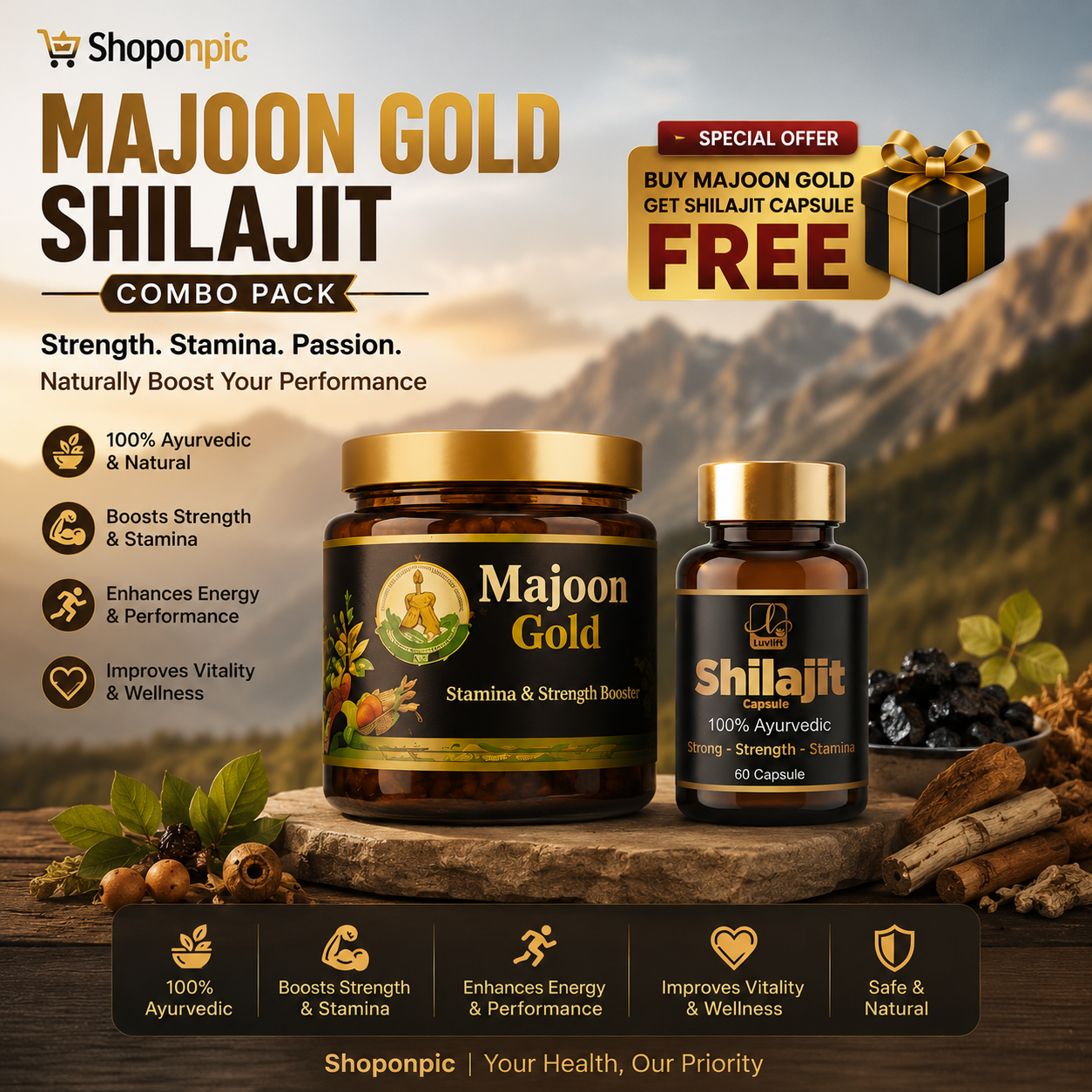 🔥 Majoon Gold Shilajit Combo – 3-4 Rounds Tak Powerful Performance