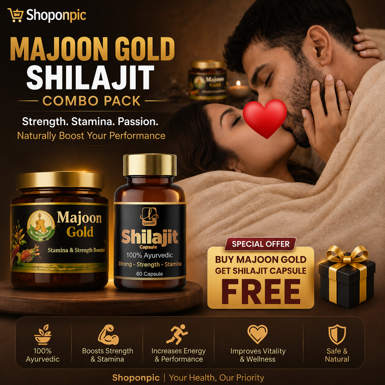 🔥 Majoon Gold Shilajit Combo – 3-4 Rounds Tak Powerful Performance
