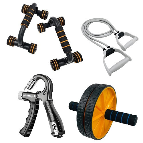 HAS Double Abs Wheel Roller Toning Resistance Tube Band with Push-up Bar Combo